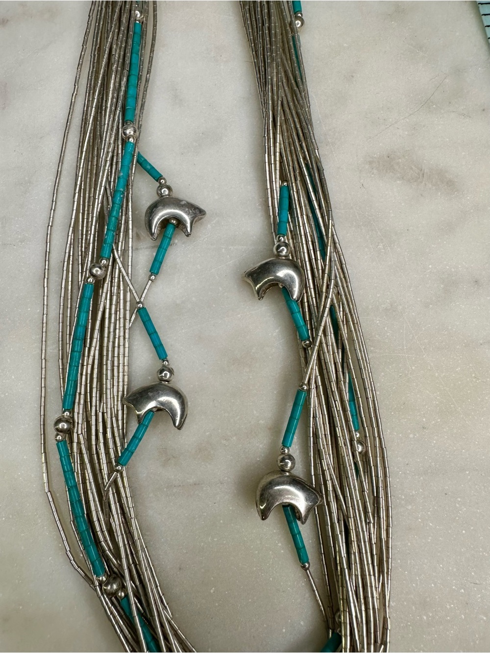 Carolyn Pollack Sterling Silver Liquid Fetish Bear Turquoise 23 Strand Necklace - Picture 10 of 10